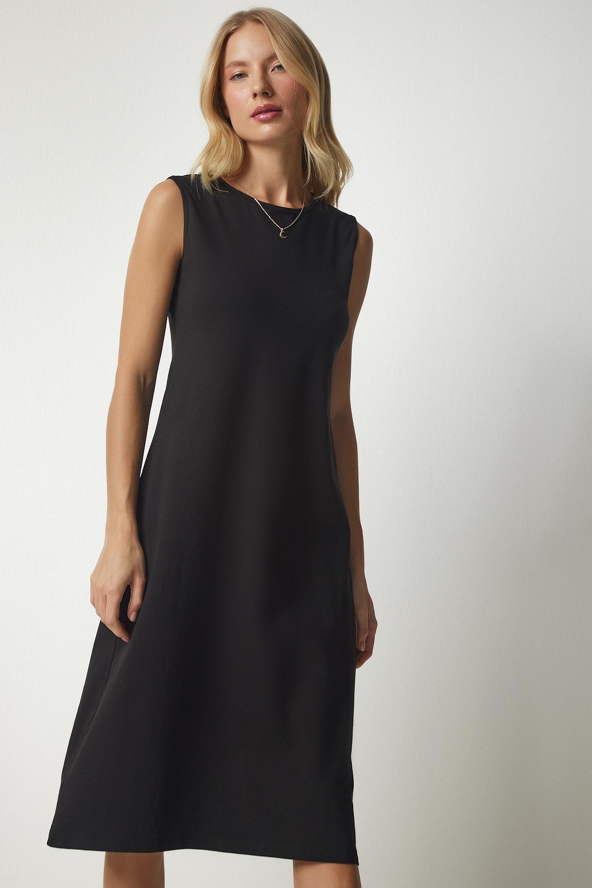 Black Sleeveless Knitted Dress, , large image number 2