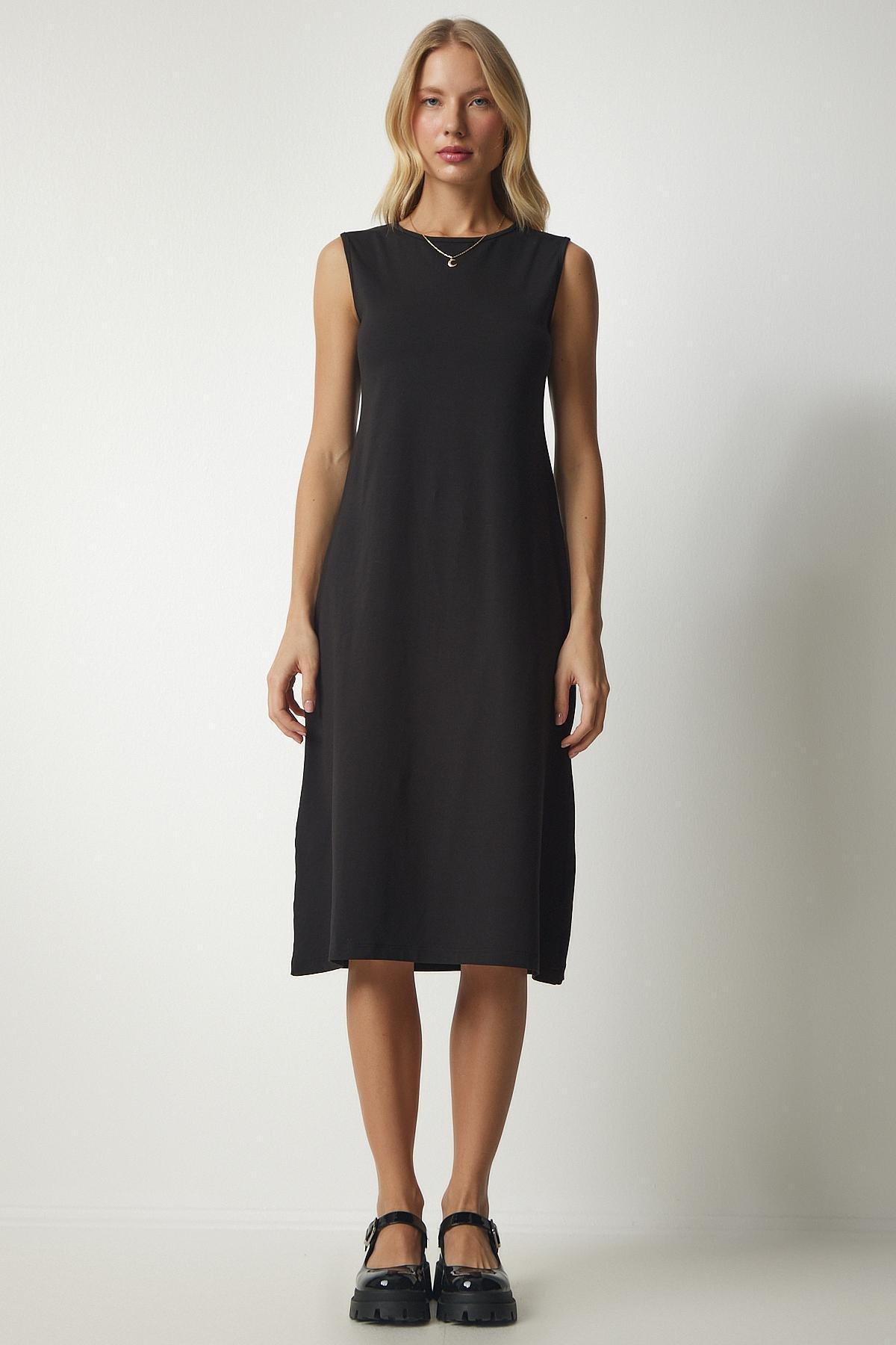 Black Sleeveless Knitted Dress, , large image number 3