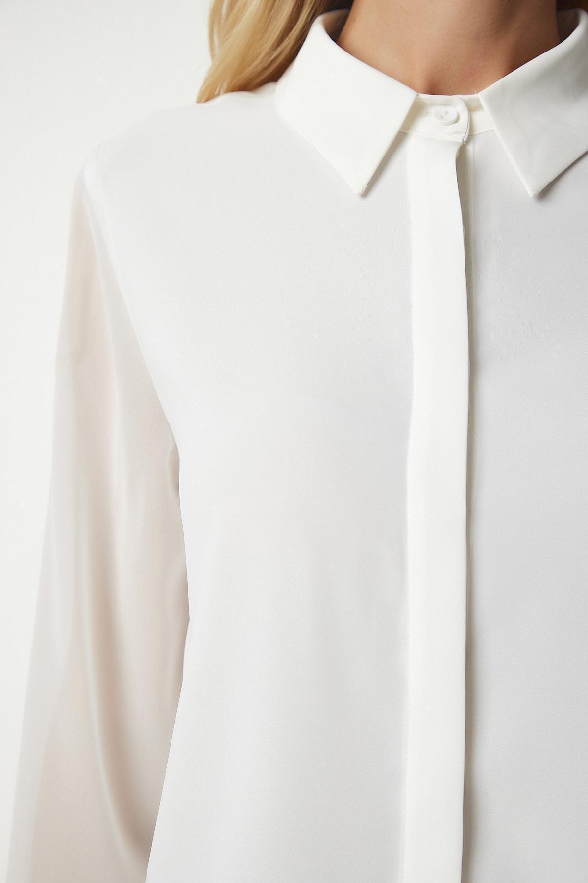 Ecru Chiffon Sleeve Elegant Shirt, Ecru, large image number 4