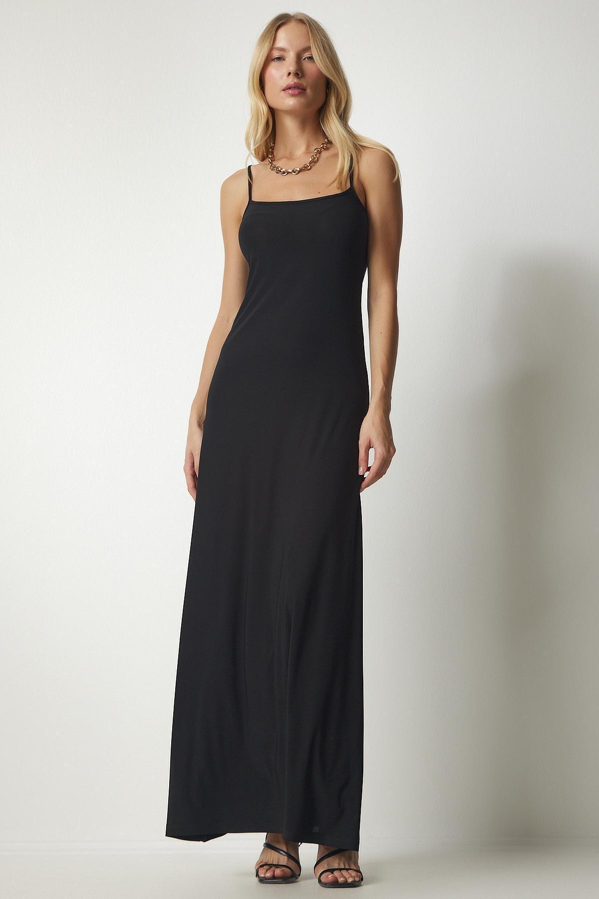 Black Strappy Long Dress, , large image number 0