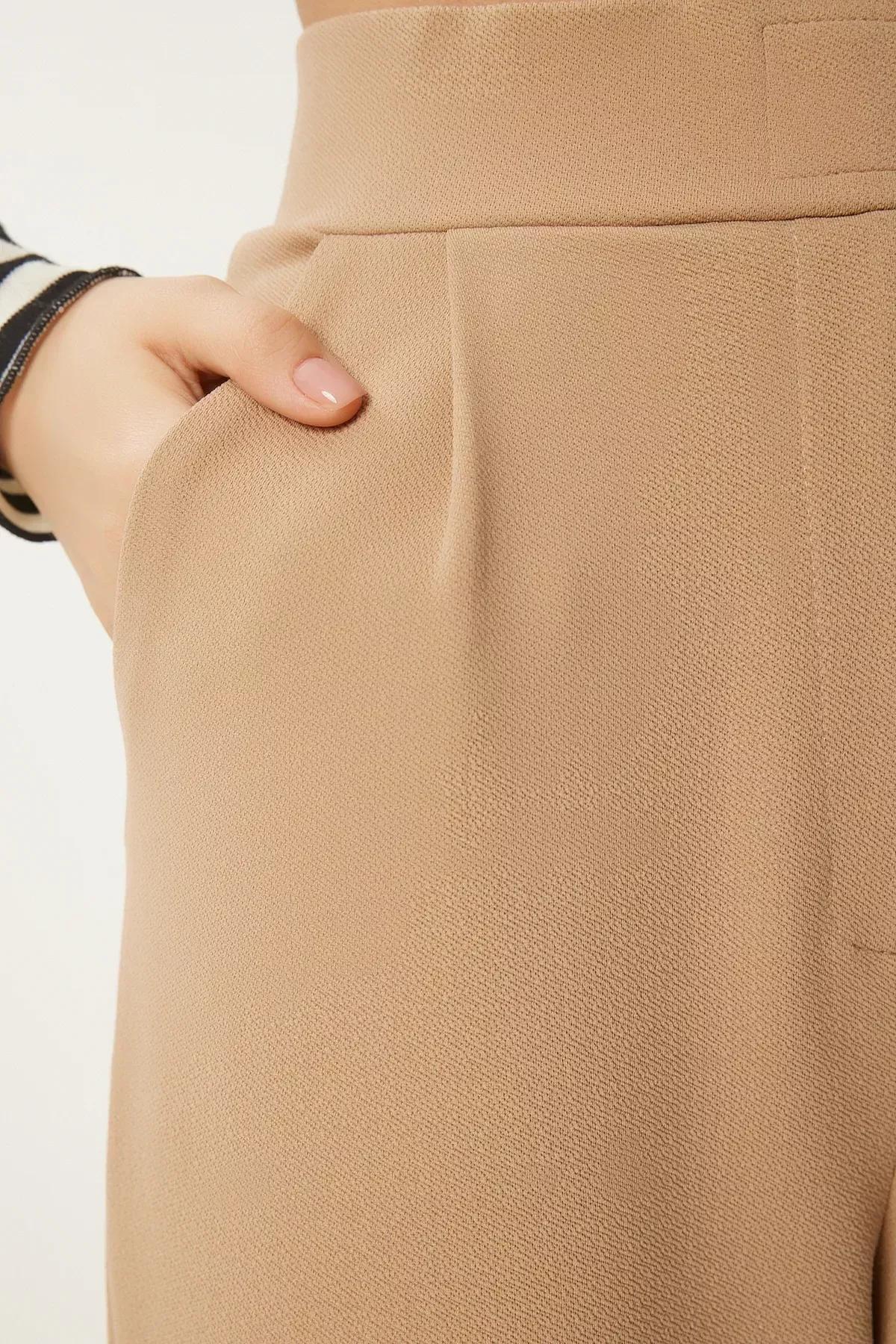 Beige Waist Comfortable Woven Pants, , large image number 2