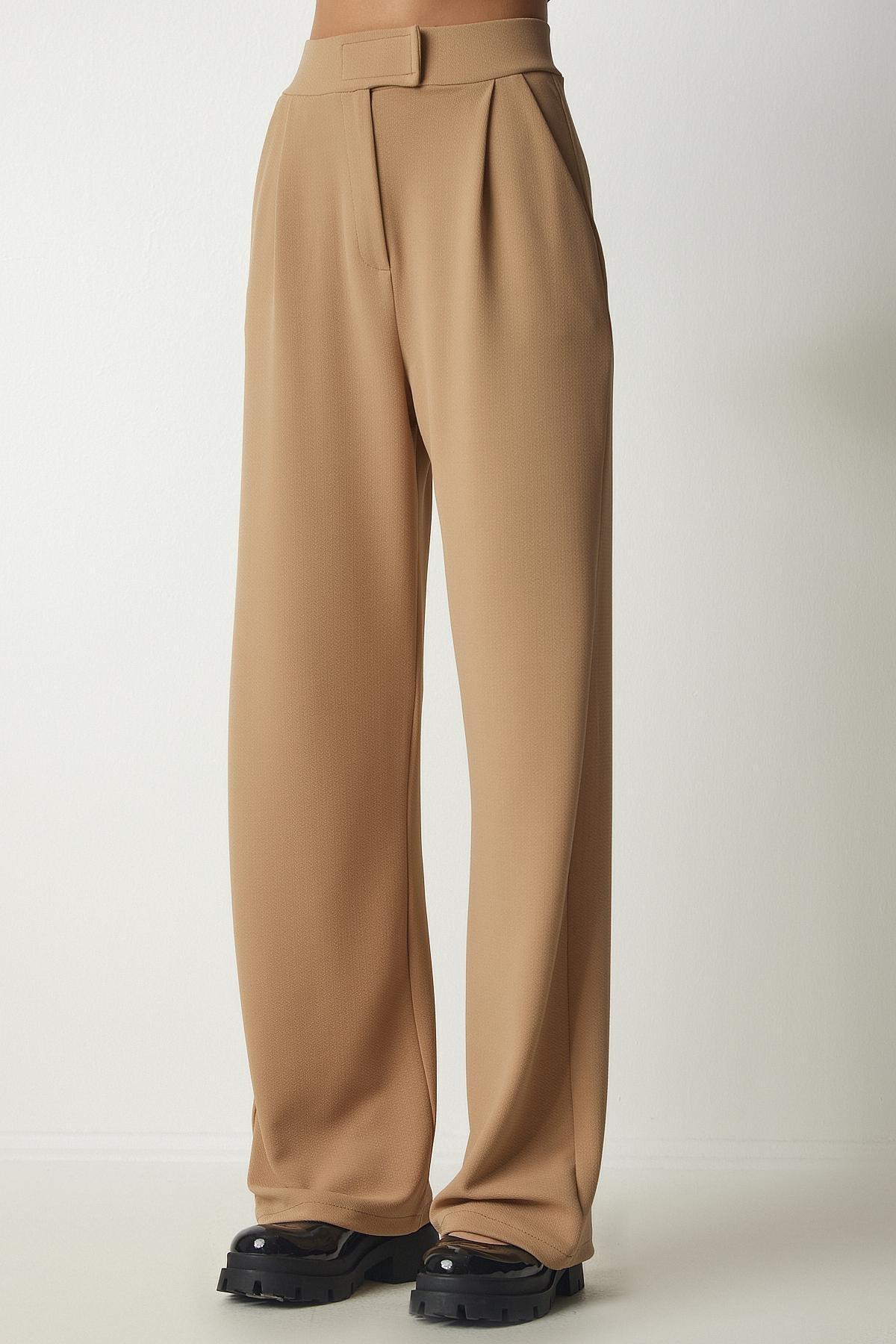 Happiness Istanbul - Beige Waist Comfortable Woven Pants