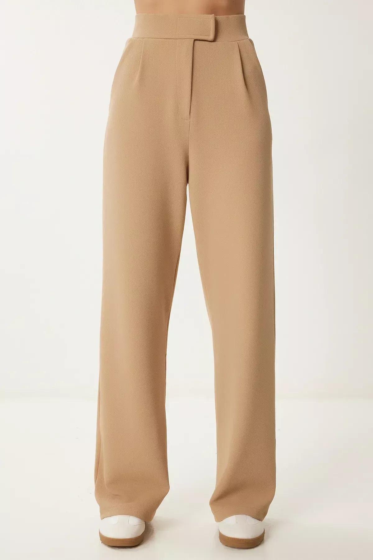 بنطال منسوج بخصر مريح، بيج, C101_1451, large image number 4