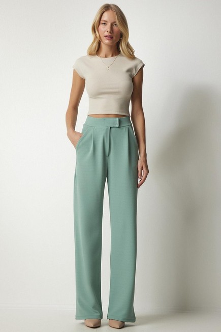 Happiness - Green Comfortable Woven Trousers With A Waist