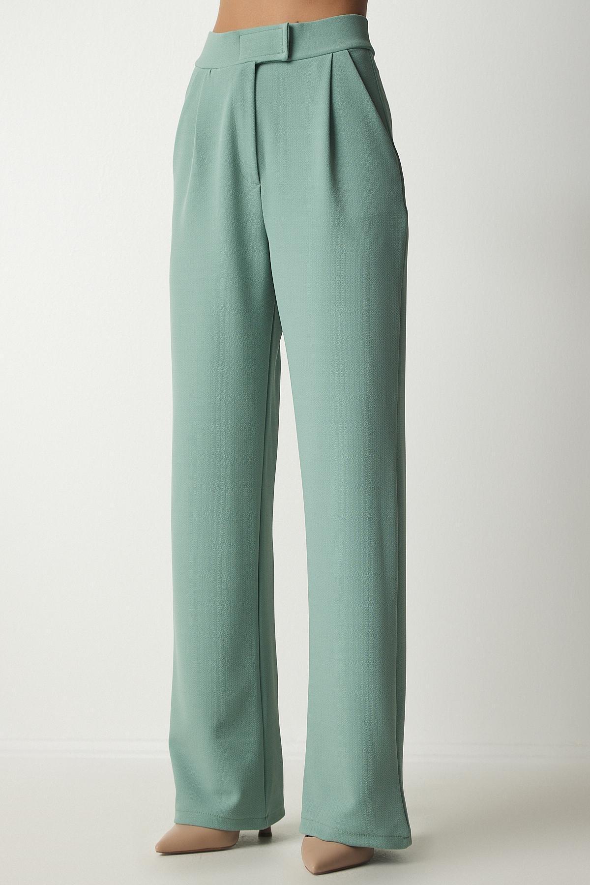 Happiness Istanbul - Green Comfortable Woven Trousers With A Waist
