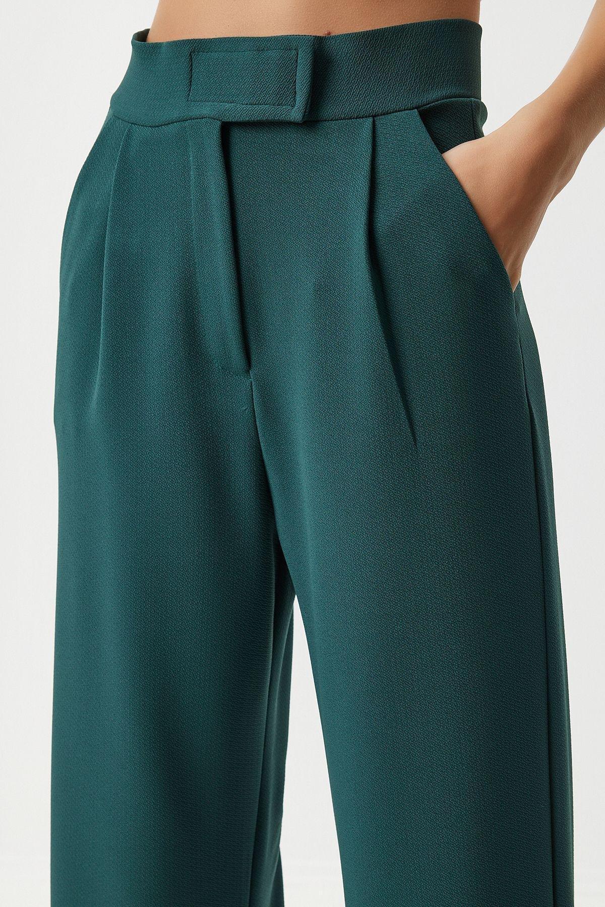 Happiness Istanbul - Green Comfort Woven Pants With A Waist