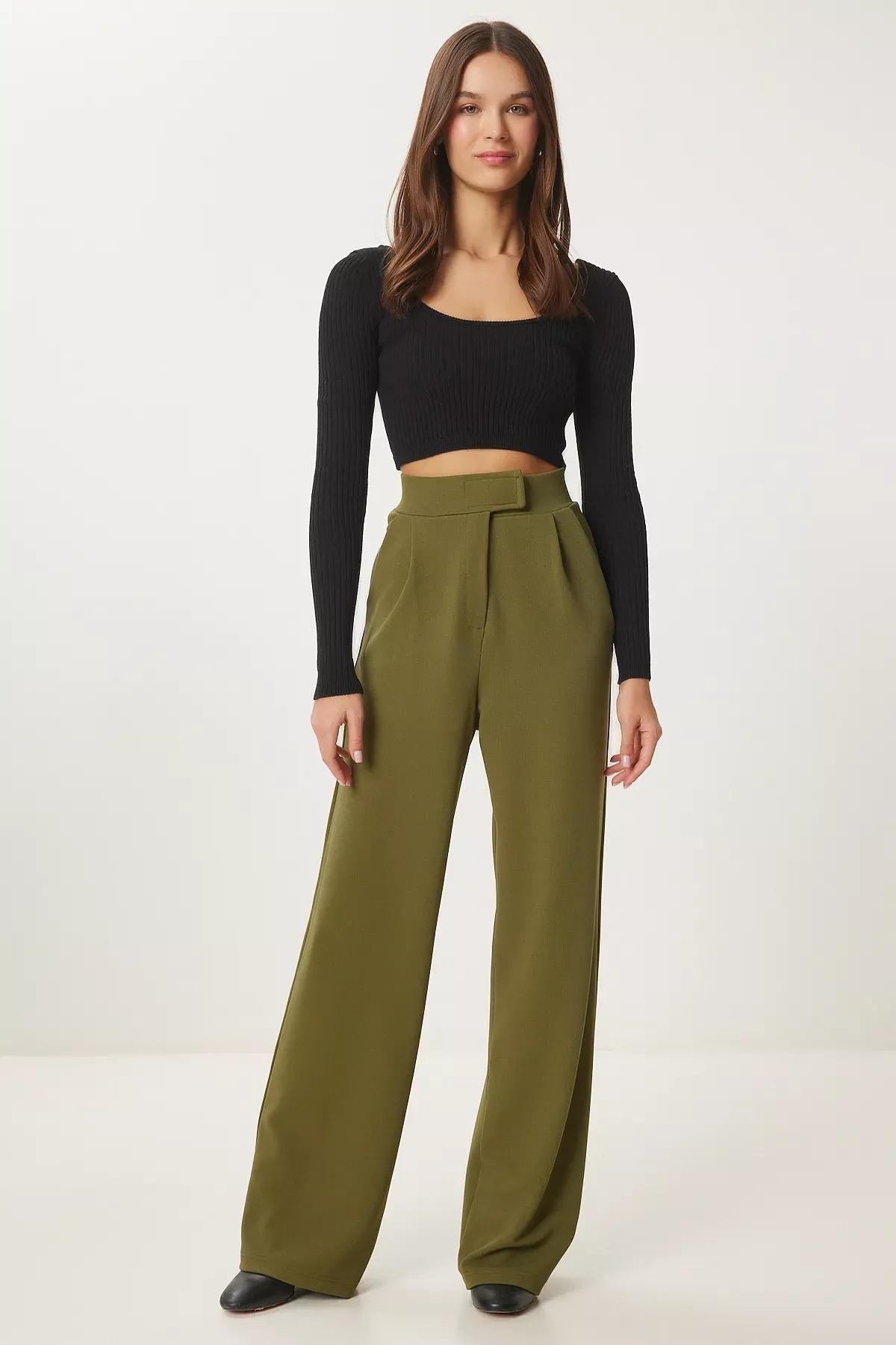 Green Velcro Waist Pants, Khaki, large image number 0