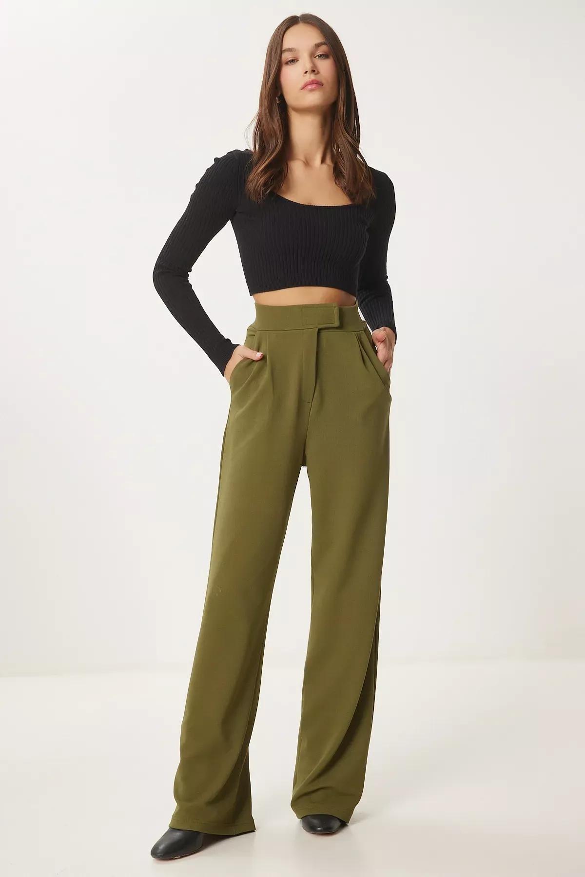 Green Velcro Waist Pants, Khaki, large image number 1
