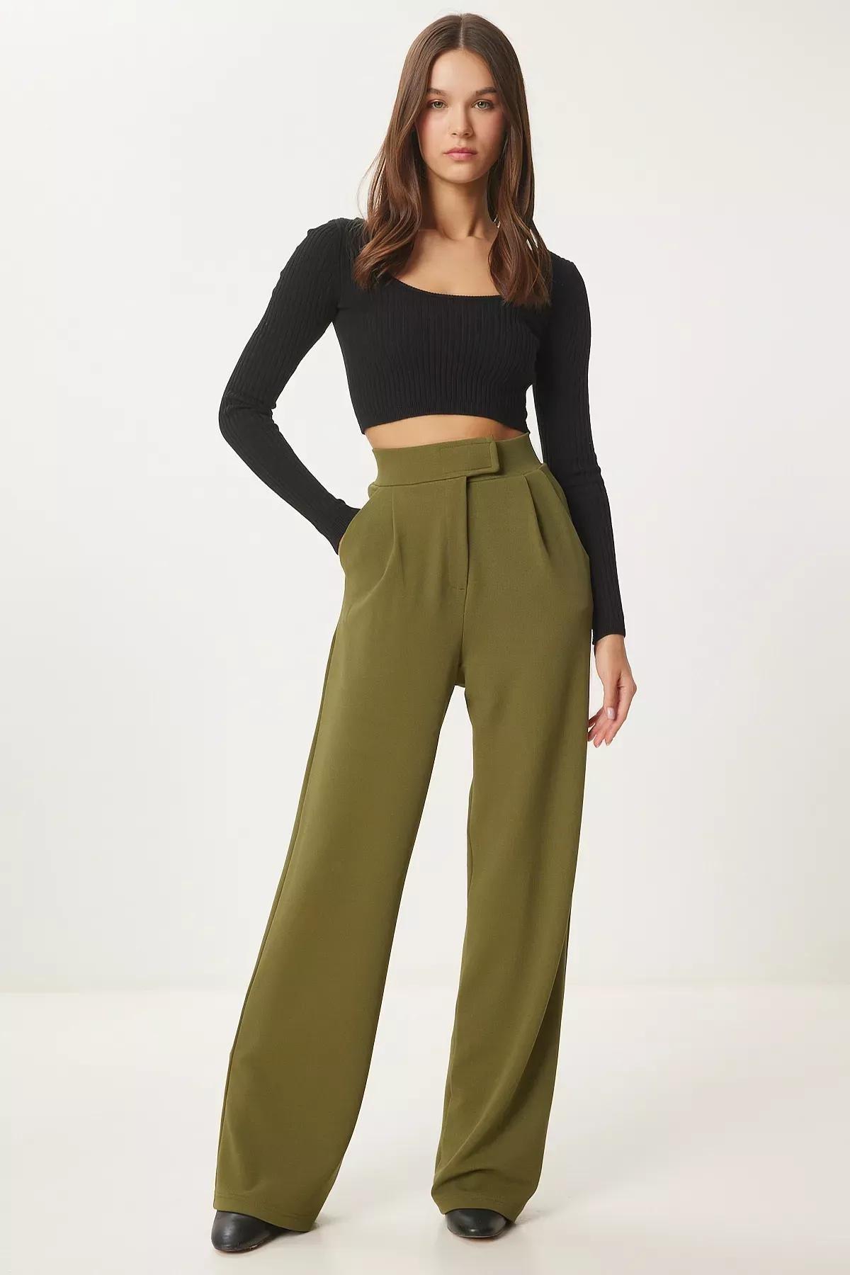 Green Velcro Waist Pants, Khaki, large image number 2