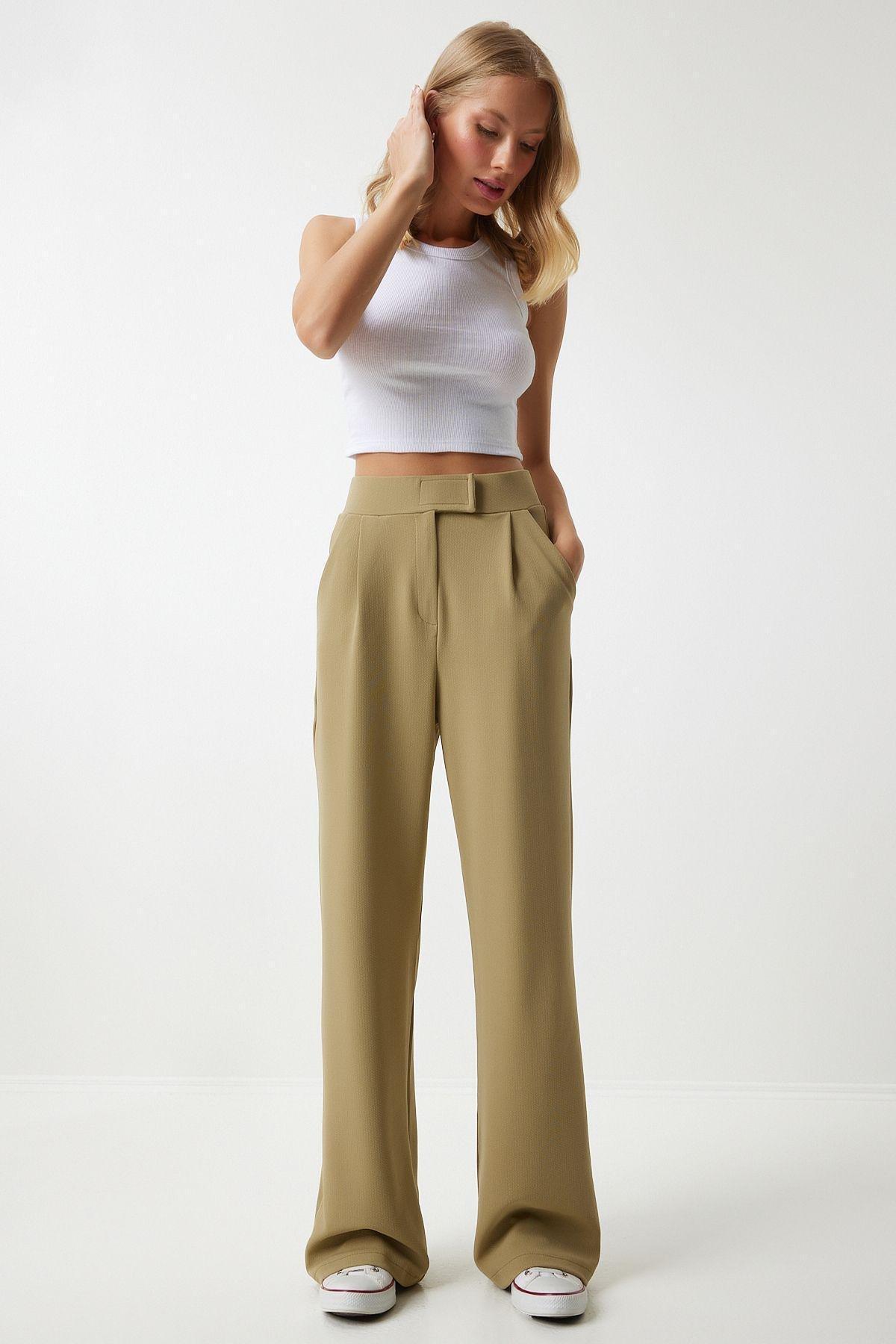 Khaki High Waist Wide Leg Pants, , large image number 1