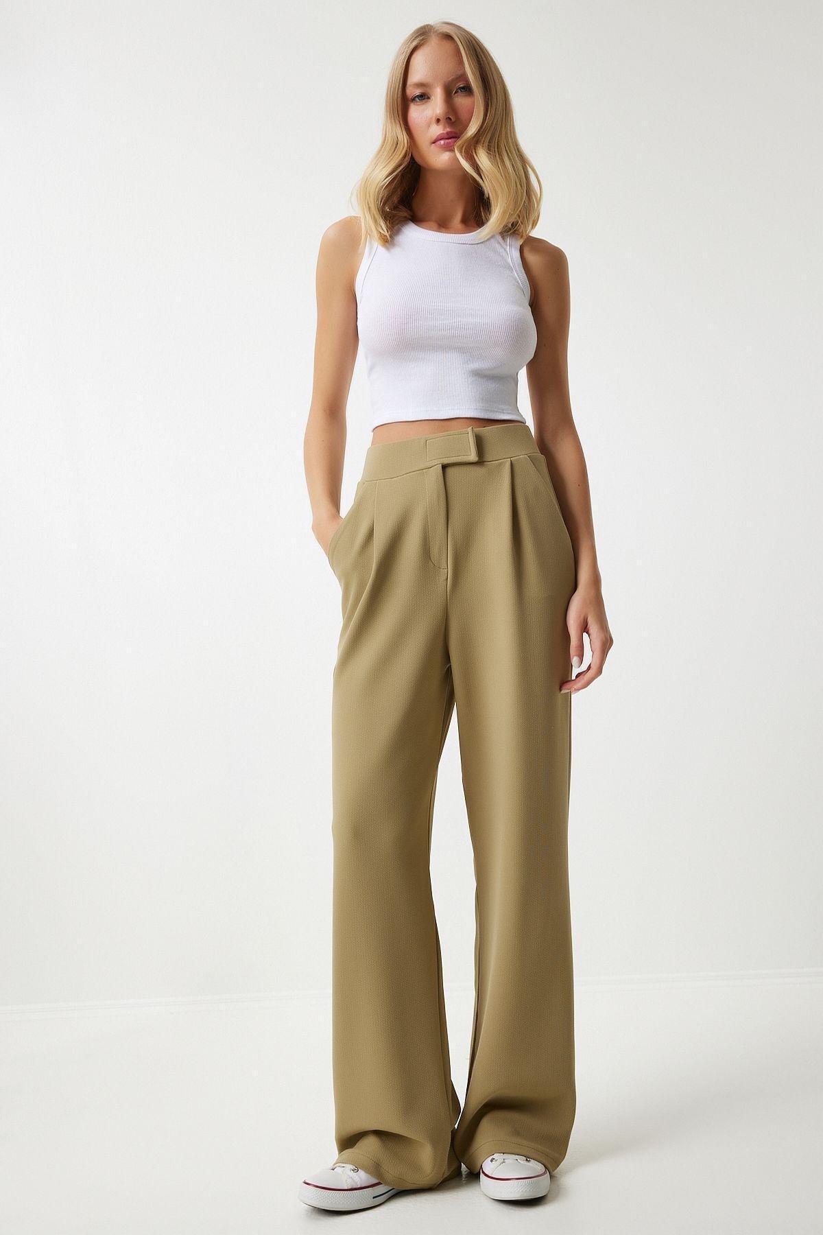 Khaki High Waist Wide Leg Pants, , large image number 3