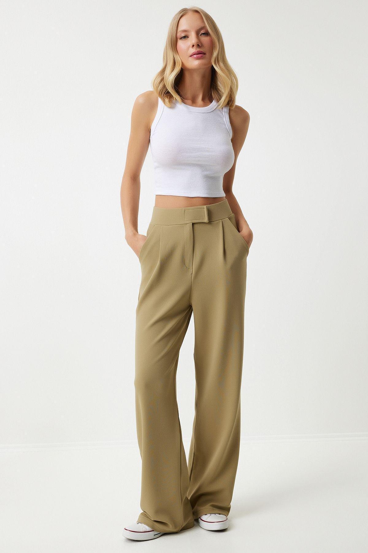 Khaki High Waist Wide Leg Pants, , large image number 5