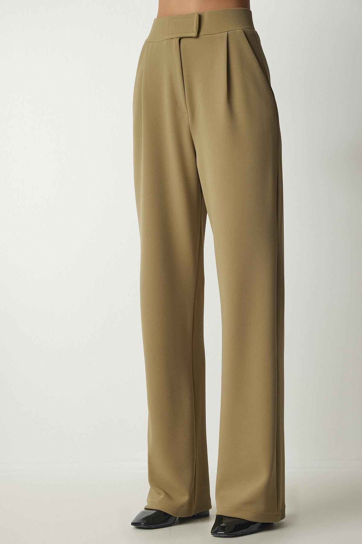 Khaki High Waist Wide Leg Pants, , large image number 6