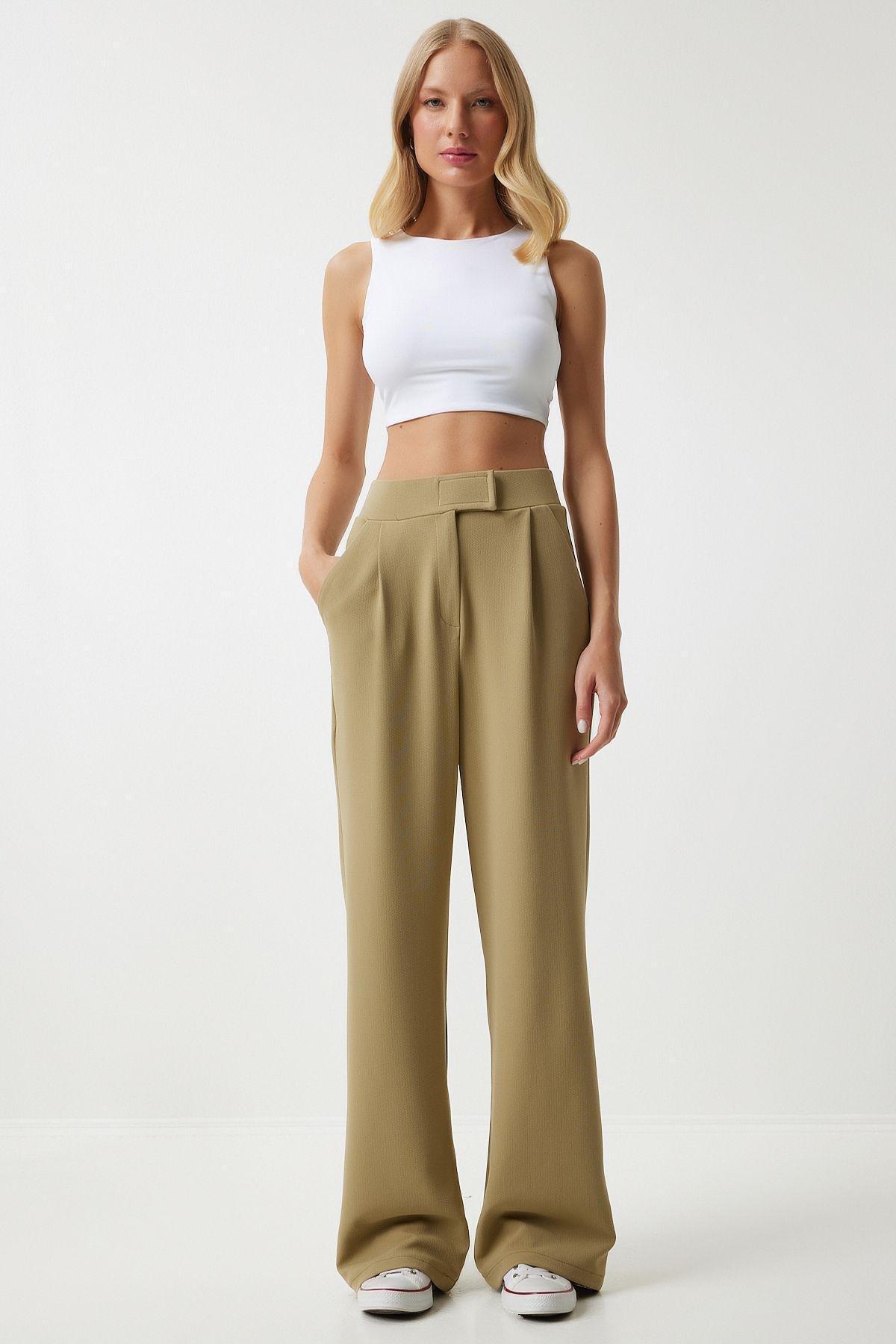 Khaki High Waist Wide Leg Pants, , large image number 7
