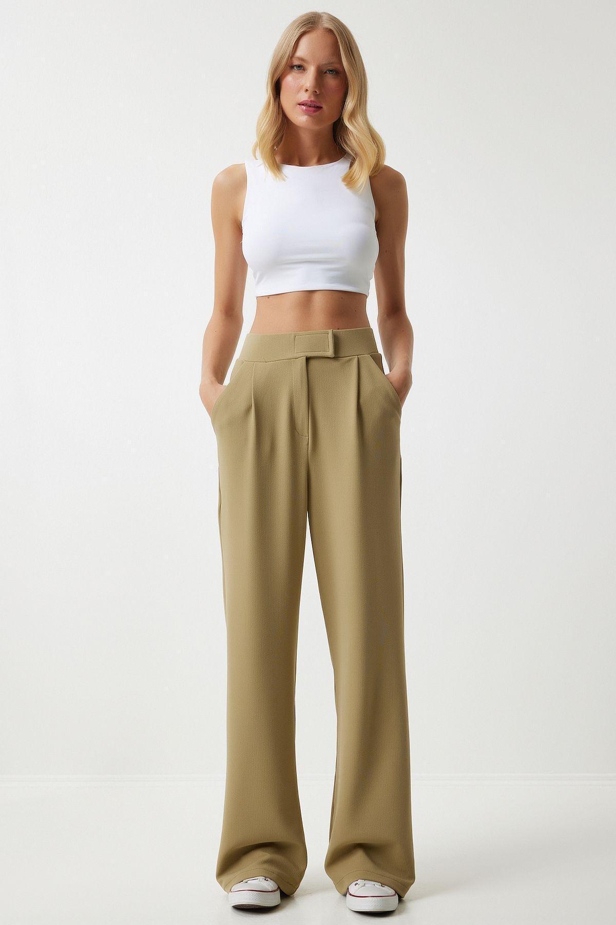 Khaki High Waist Wide Leg Pants, , large image number 9