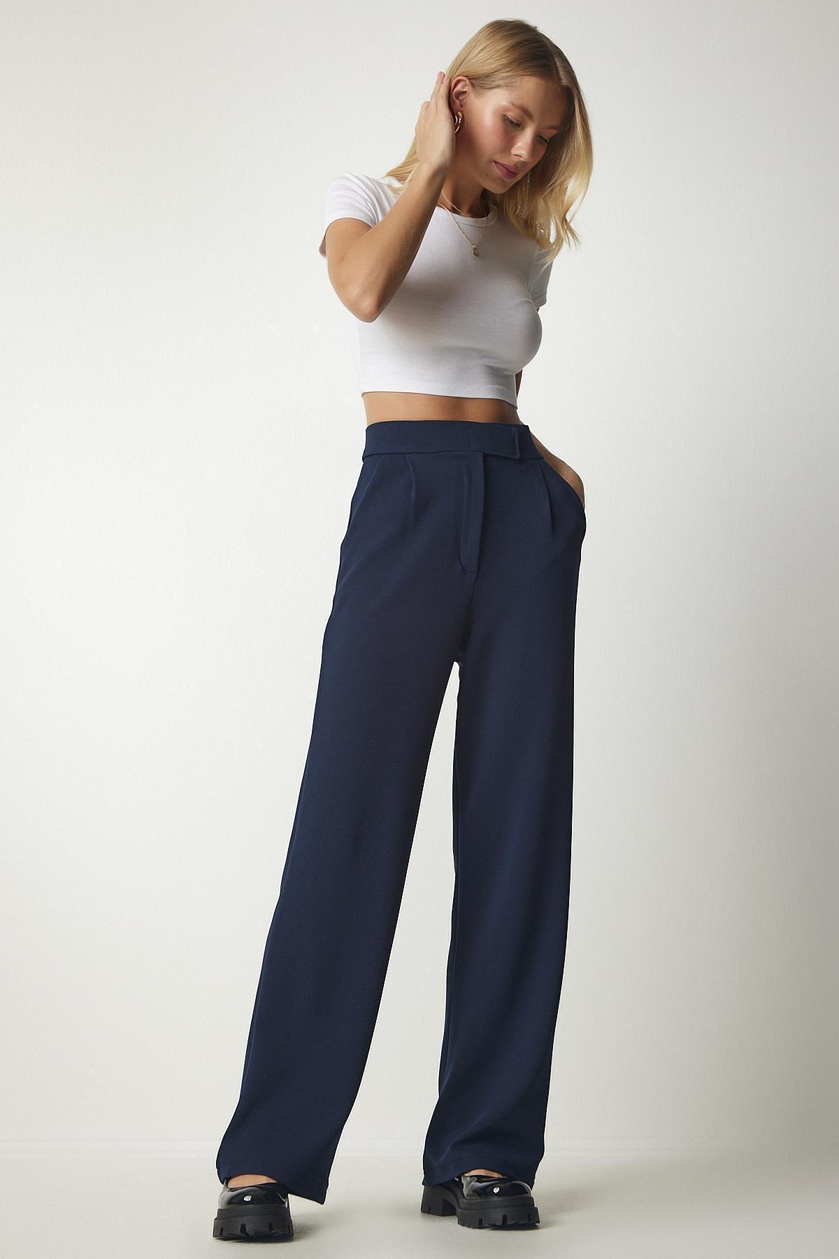Navy Comfortable Woven Pants With Waist, , large image number 0