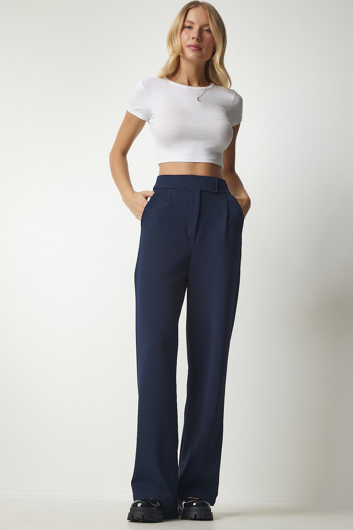 Navy Comfortable Woven Pants With Waist, , large image number 3