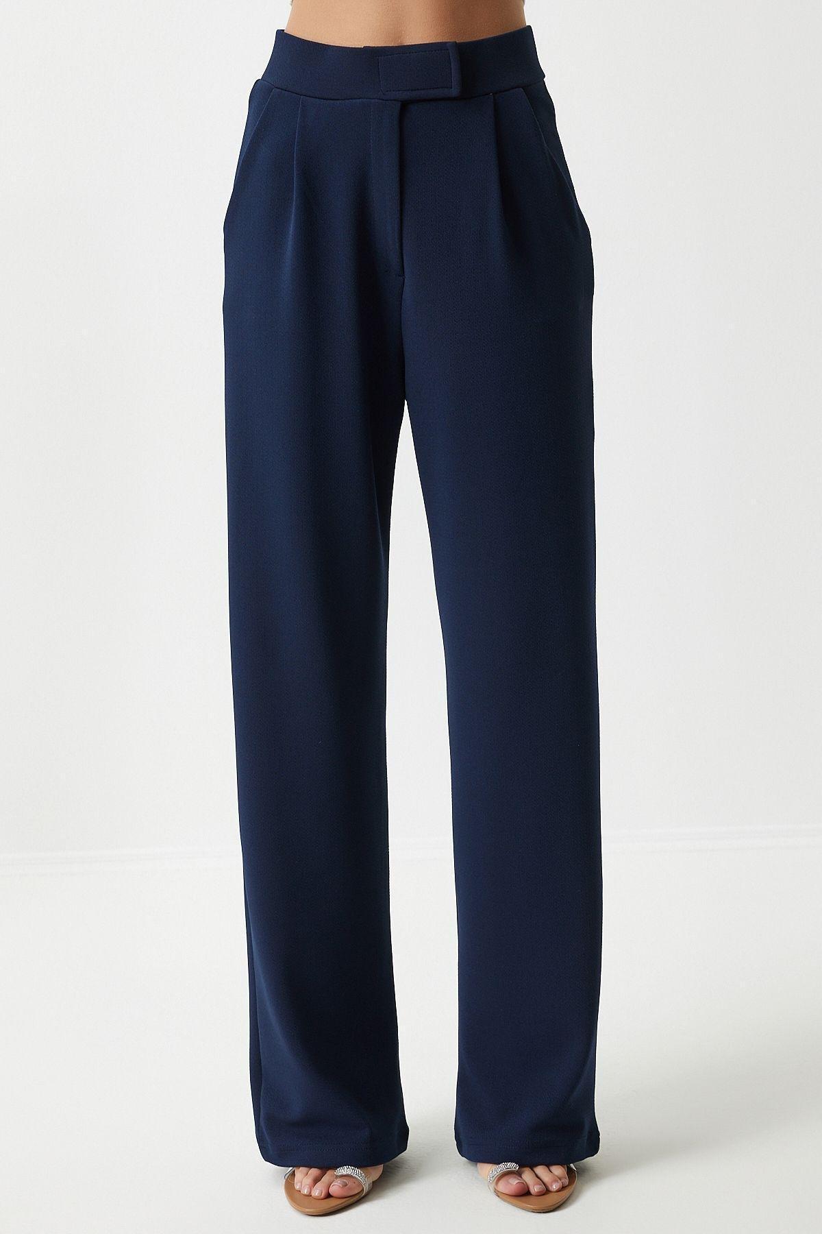 Navy Comfortable Woven Pants With Waist, , large image number 4