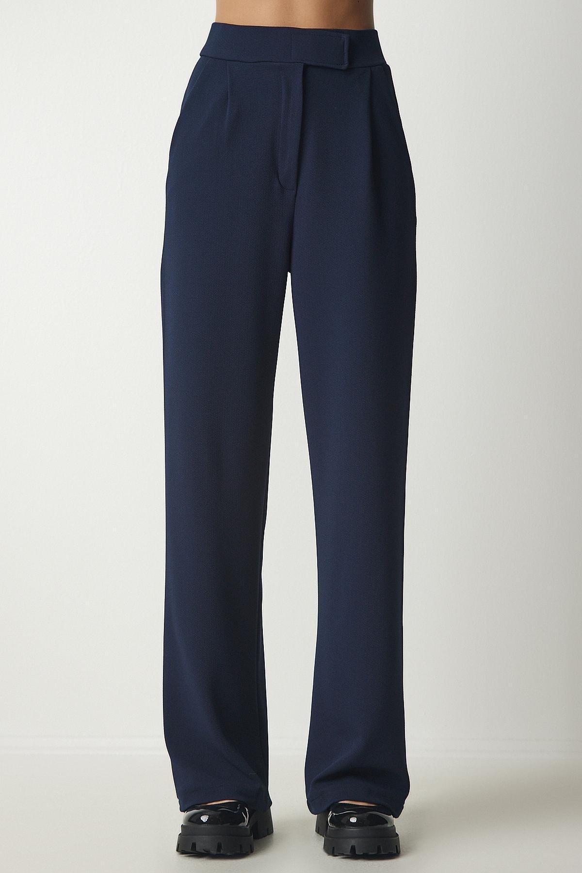 Navy Comfortable Woven Pants With Waist, , large image number 5