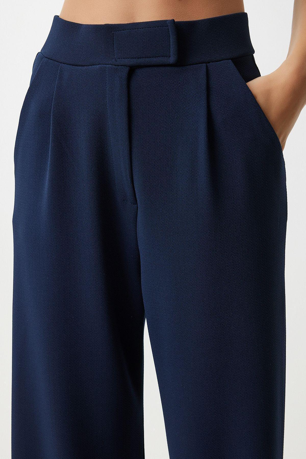 Navy Comfortable Woven Pants With Waist, , large image number 6