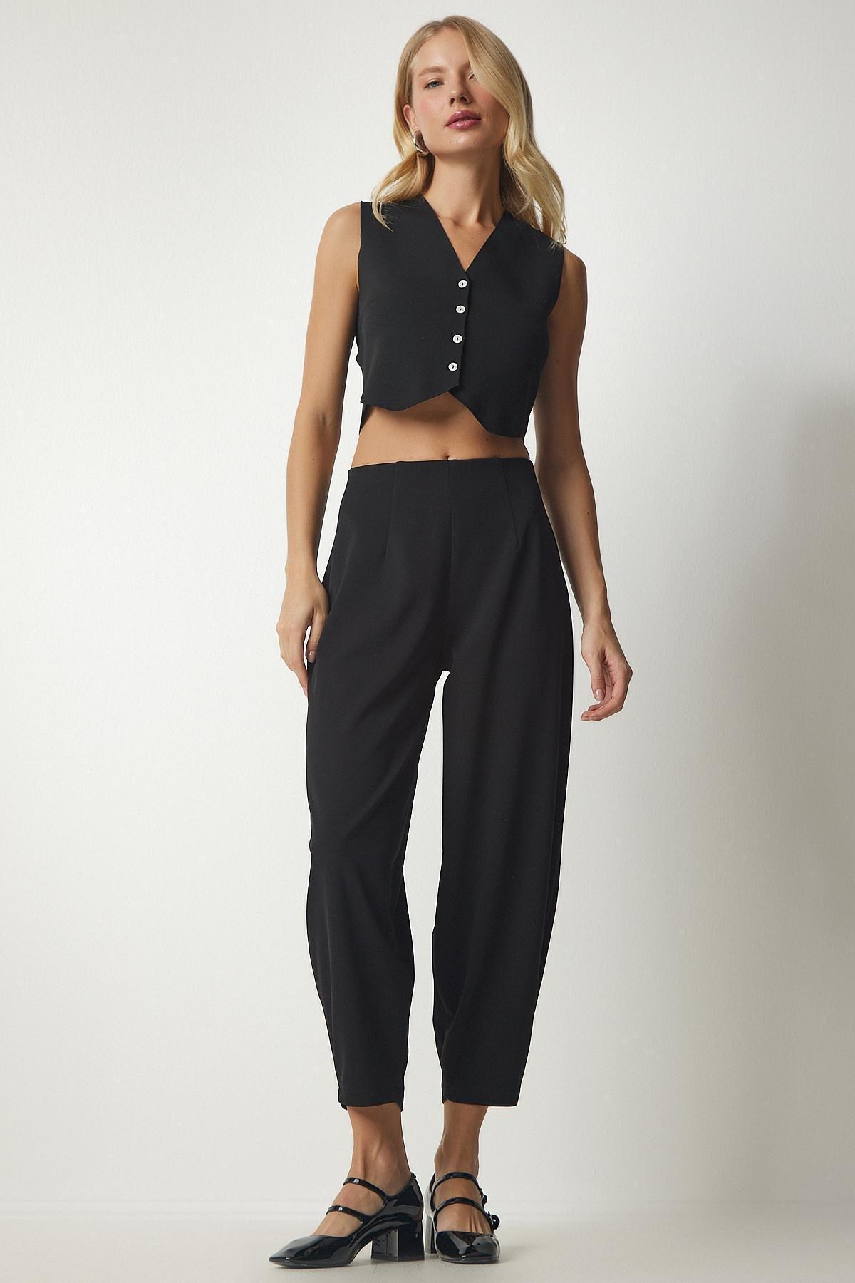 Black Darted Woven Shalwar Trousers, , large image number 2