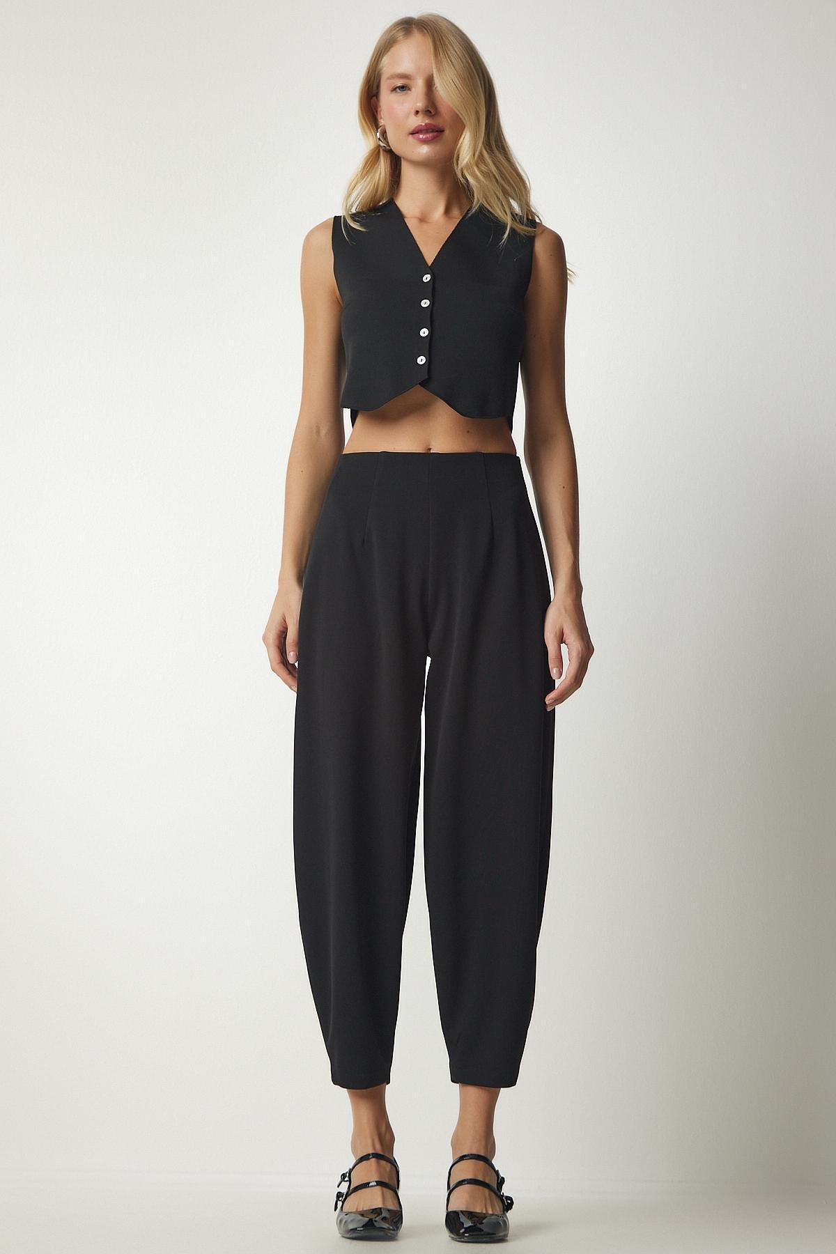 Black Darted Woven Shalwar Trousers, , large image number 3