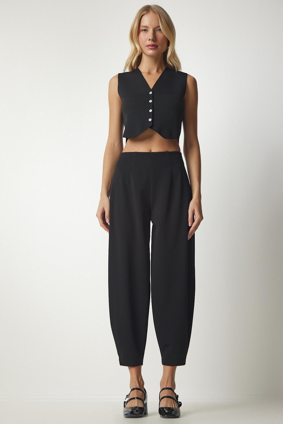 Black Darted Woven Shalwar Trousers, , large image number 4