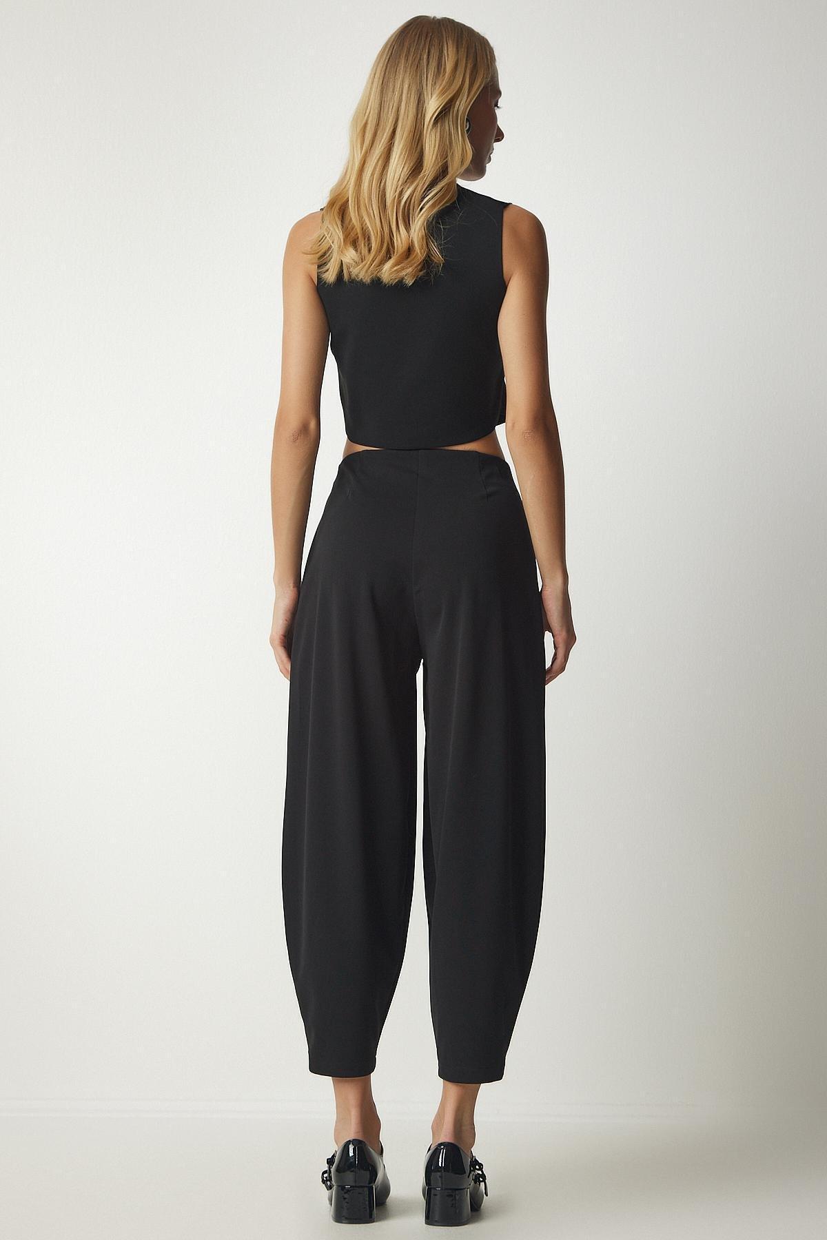 Black Darted Woven Shalwar Trousers, , large image number 5