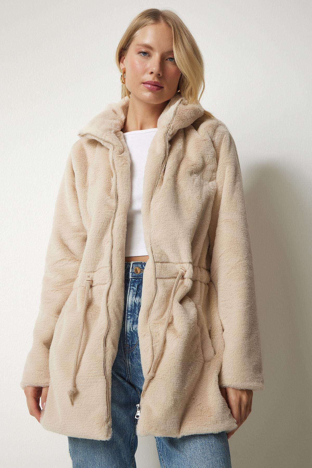 Beige Zipper Oversized Sheepskin Plush Coat, Beige, large image number 2