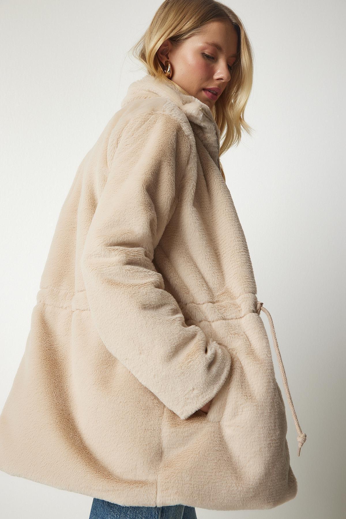 Beige Zipper Oversized Sheepskin Plush Coat, Beige, large image number 3