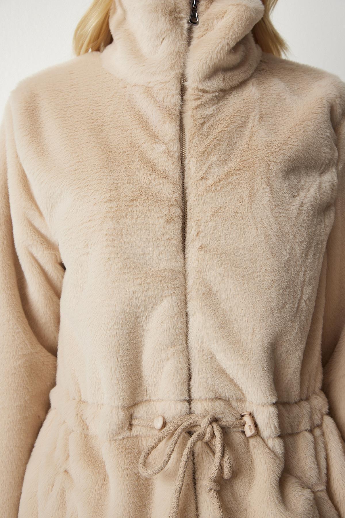 Beige Zipper Oversized Sheepskin Plush Coat, Beige, large image number 5