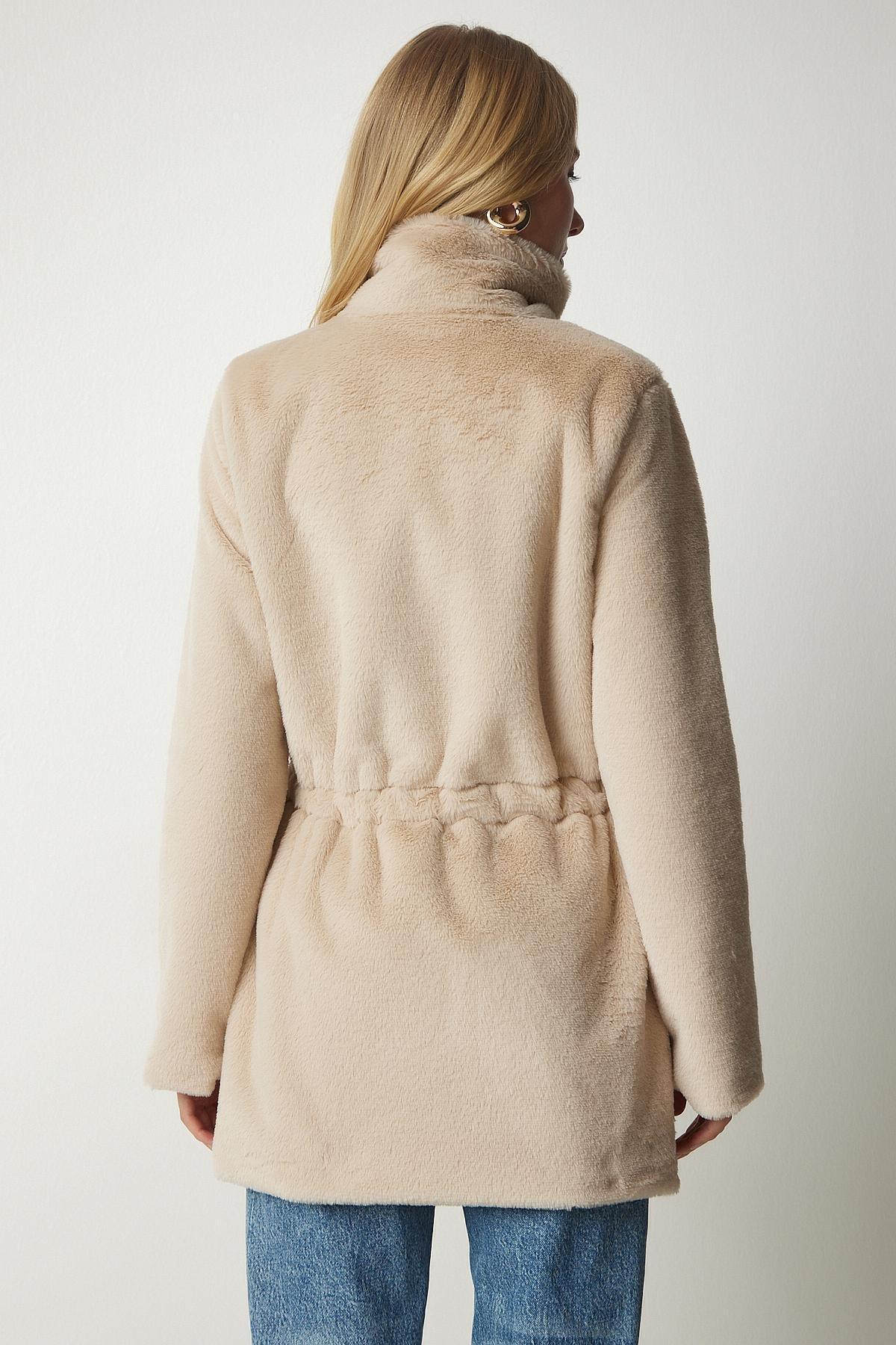 Beige Zipper Oversized Sheepskin Plush Coat, Beige, large image number 6