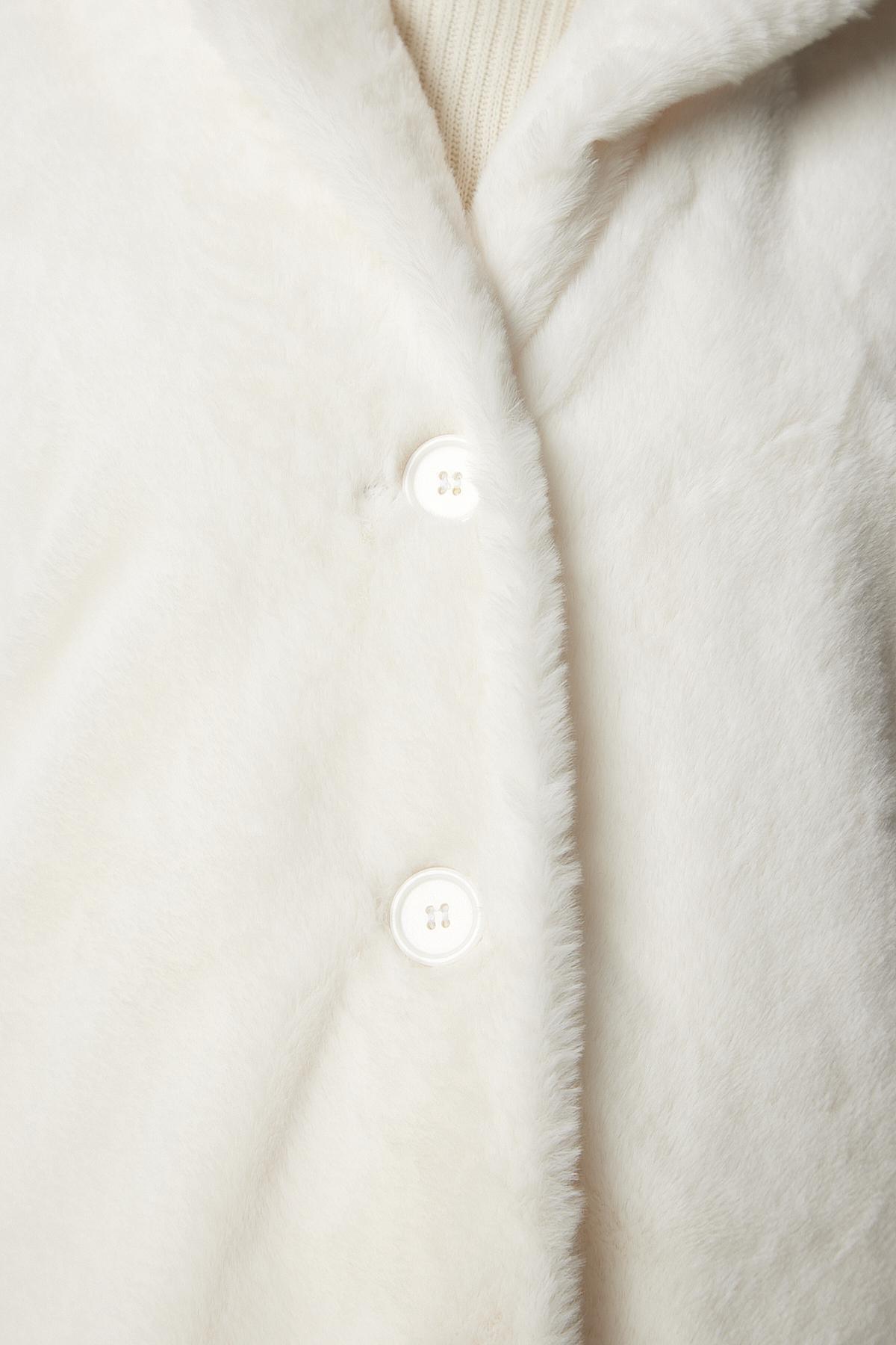 Ecru Hooded Oversized Shearling Plush Coat, C101_205, large image number 5