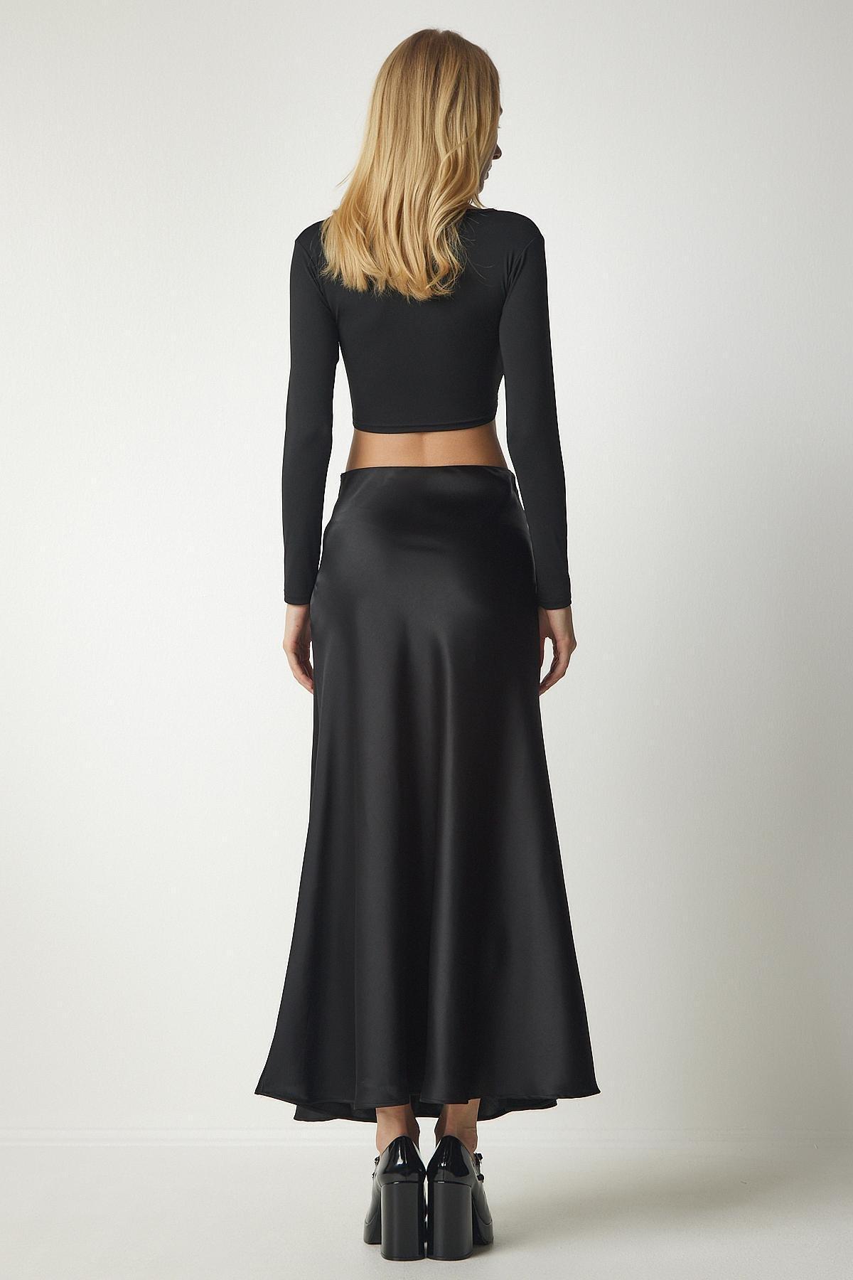 Black Satin Finish Long Skirt, , large image number 6