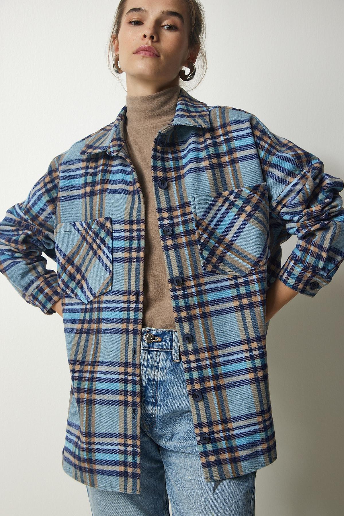 Blue Oversize Lumberjack Shirt, , large image number 0