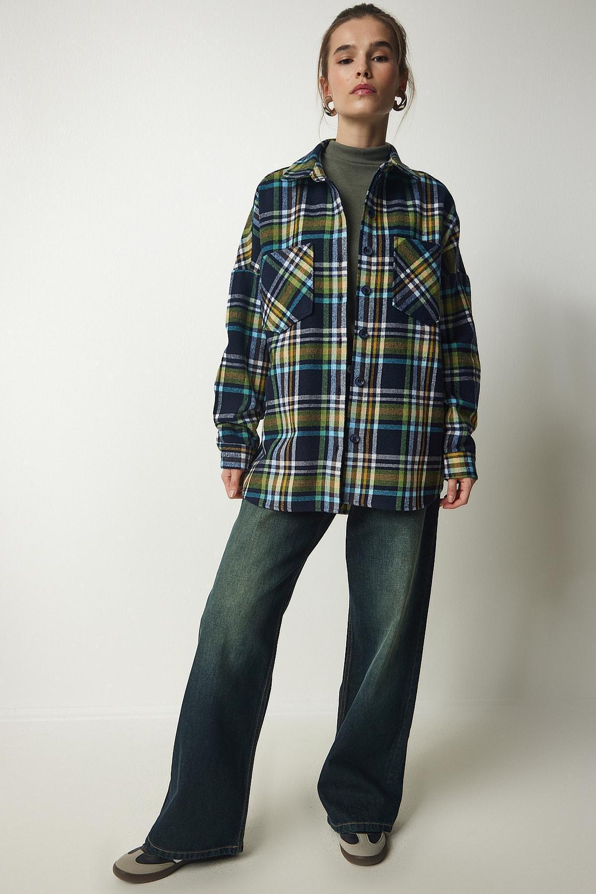 Navy Oversize Lumberjack Shirt, NAVY BLUE GREEN, large image number 0