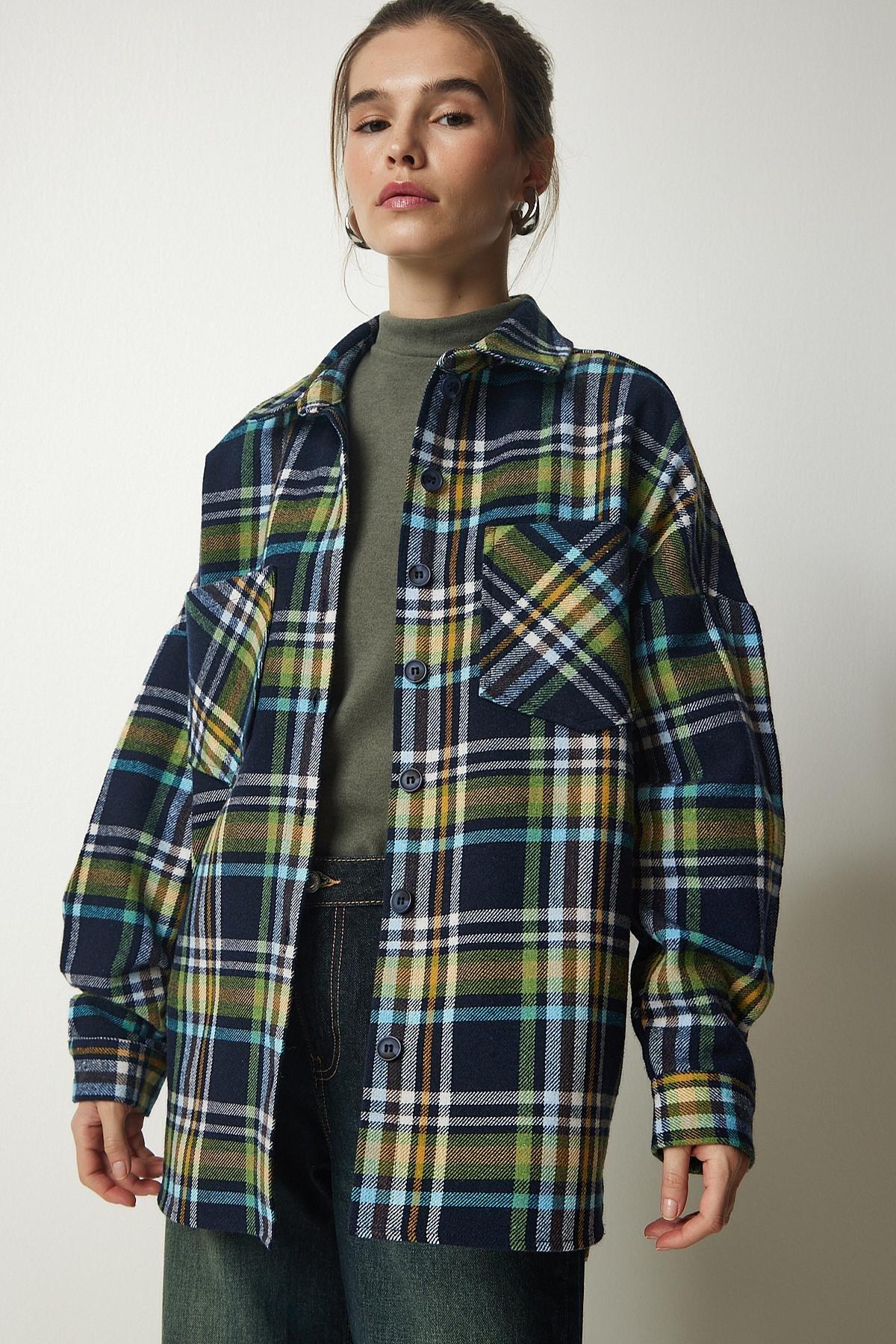 Navy Oversize Lumberjack Shirt, NAVY BLUE GREEN, large image number 2