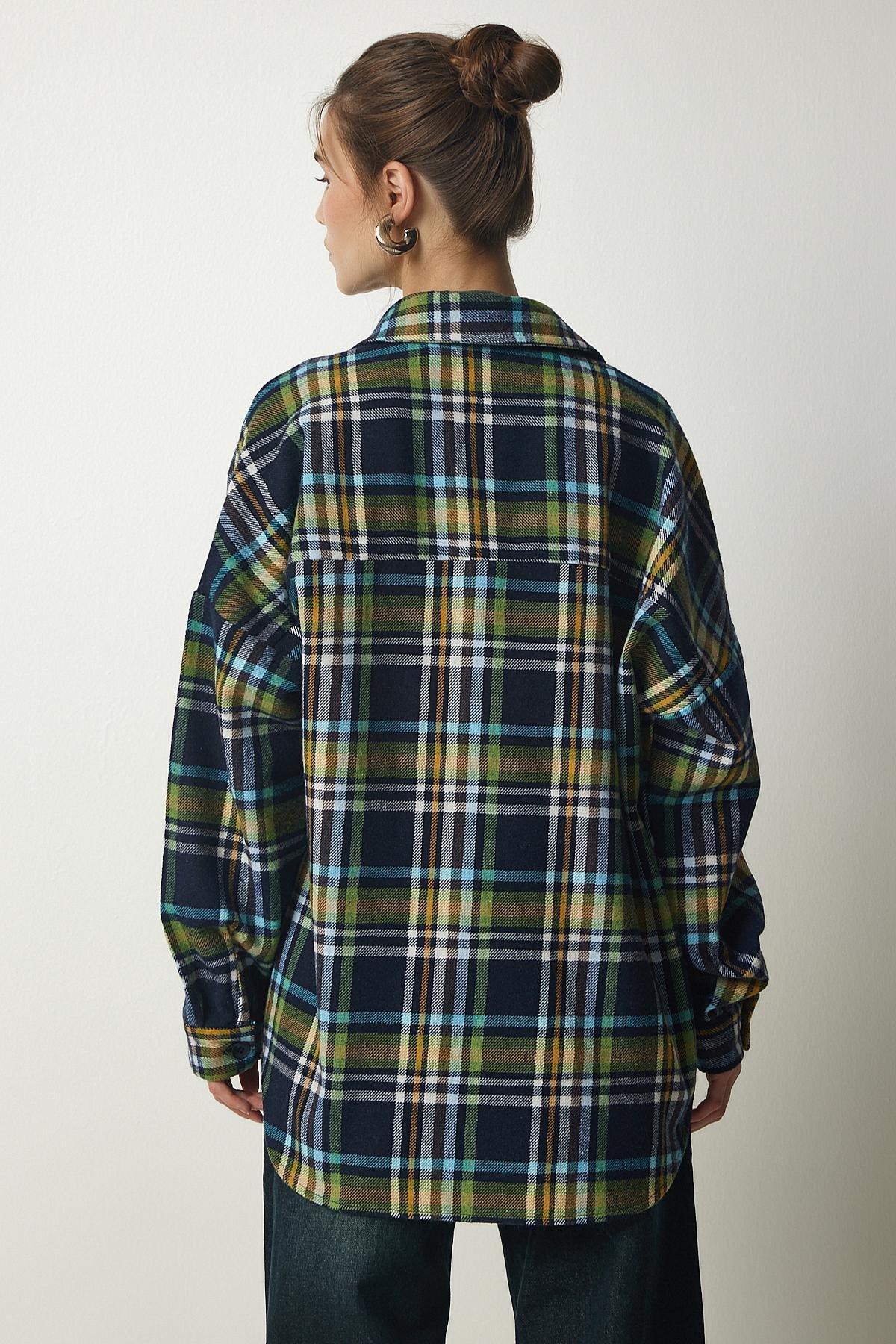 Navy Oversize Lumberjack Shirt, NAVY BLUE GREEN, large image number 4
