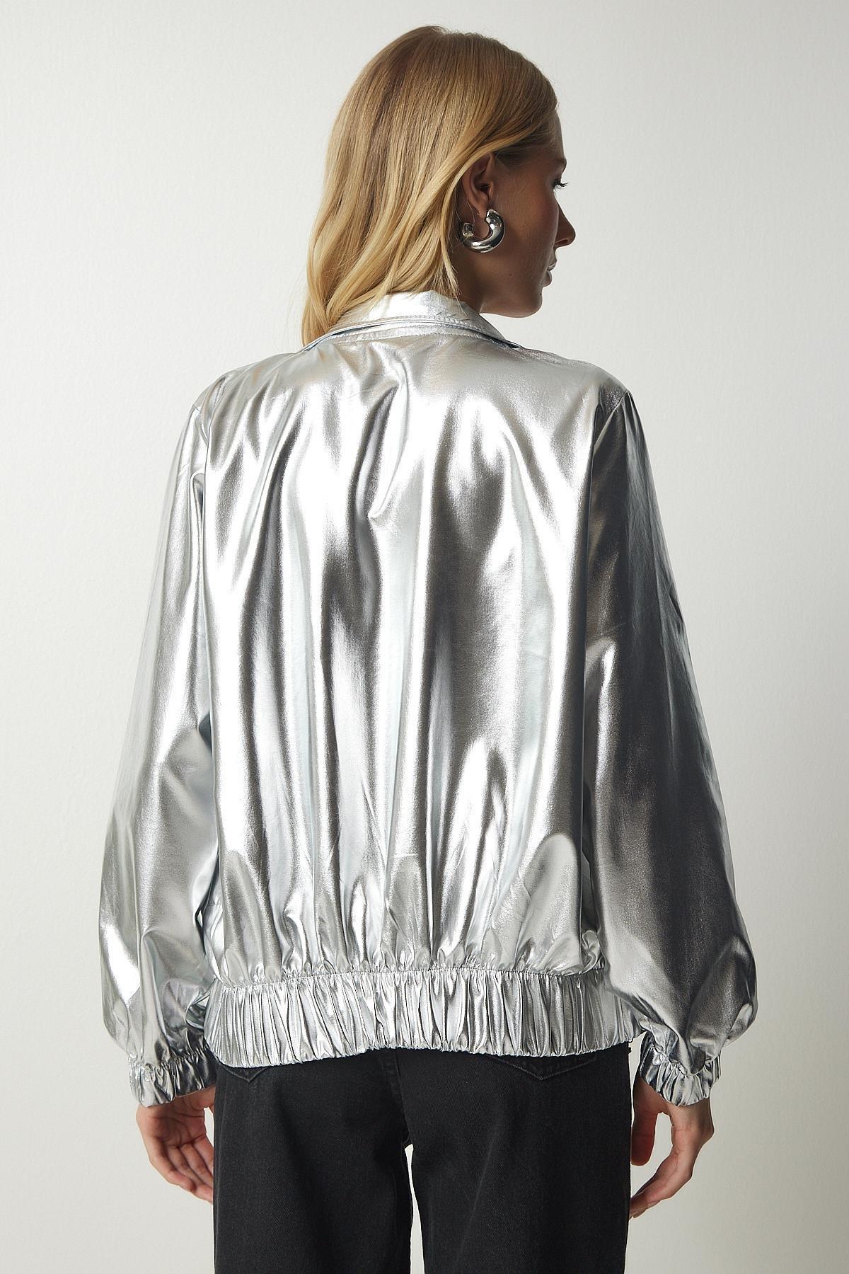 Grey Pocket Shiny Jacket, , large image number 6