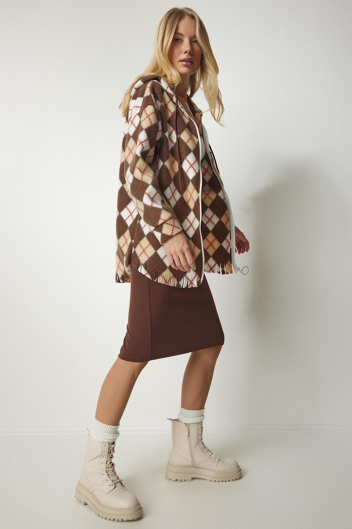 Brown Tasseled Hooded Fleece Sweatshirt, Brown, large image number 0