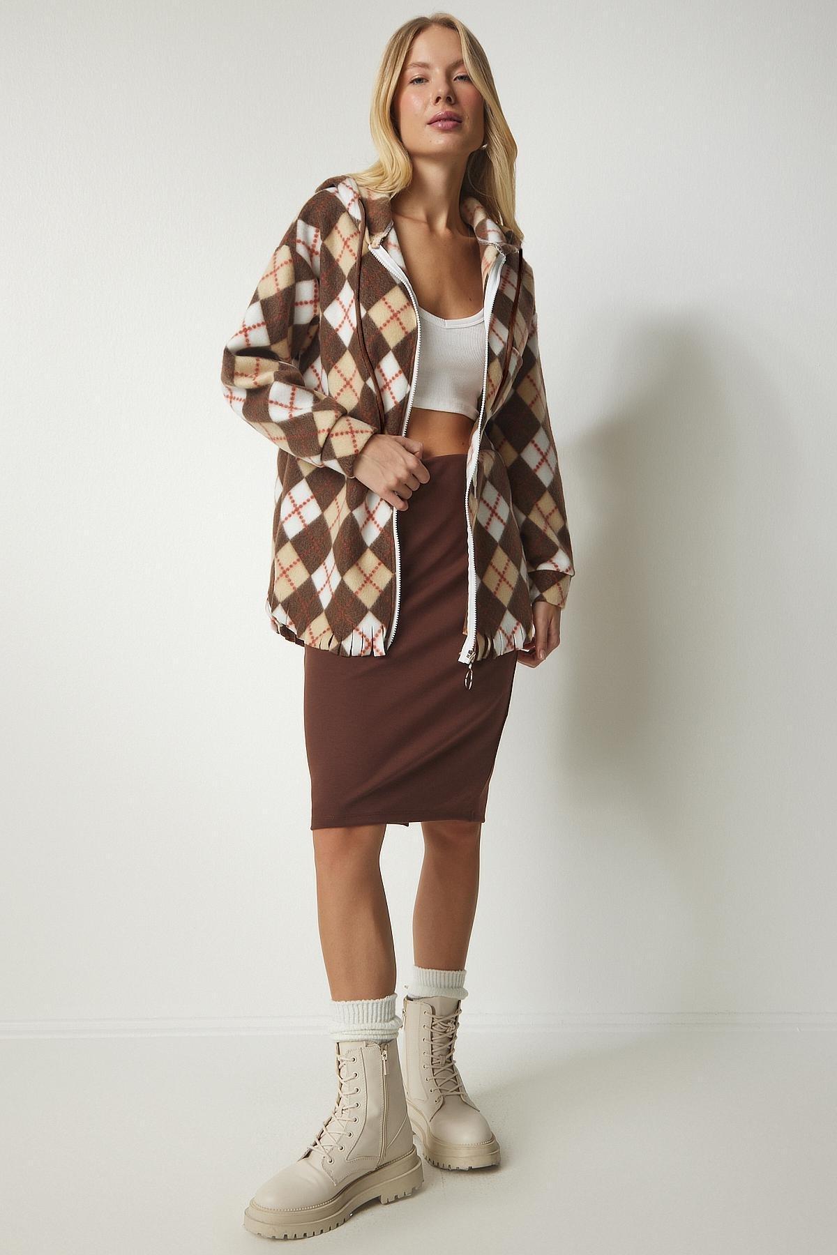 Brown Tasseled Hooded Fleece Sweatshirt, Brown, large image number 1