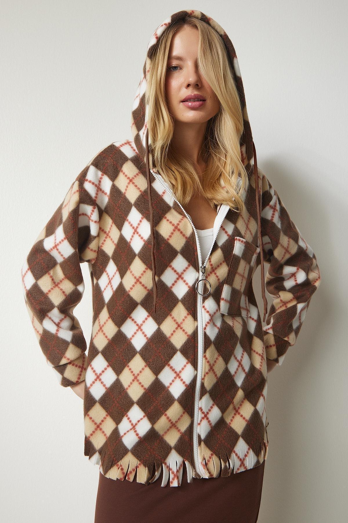 Brown Tasseled Hooded Fleece Sweatshirt, Brown, large image number 3