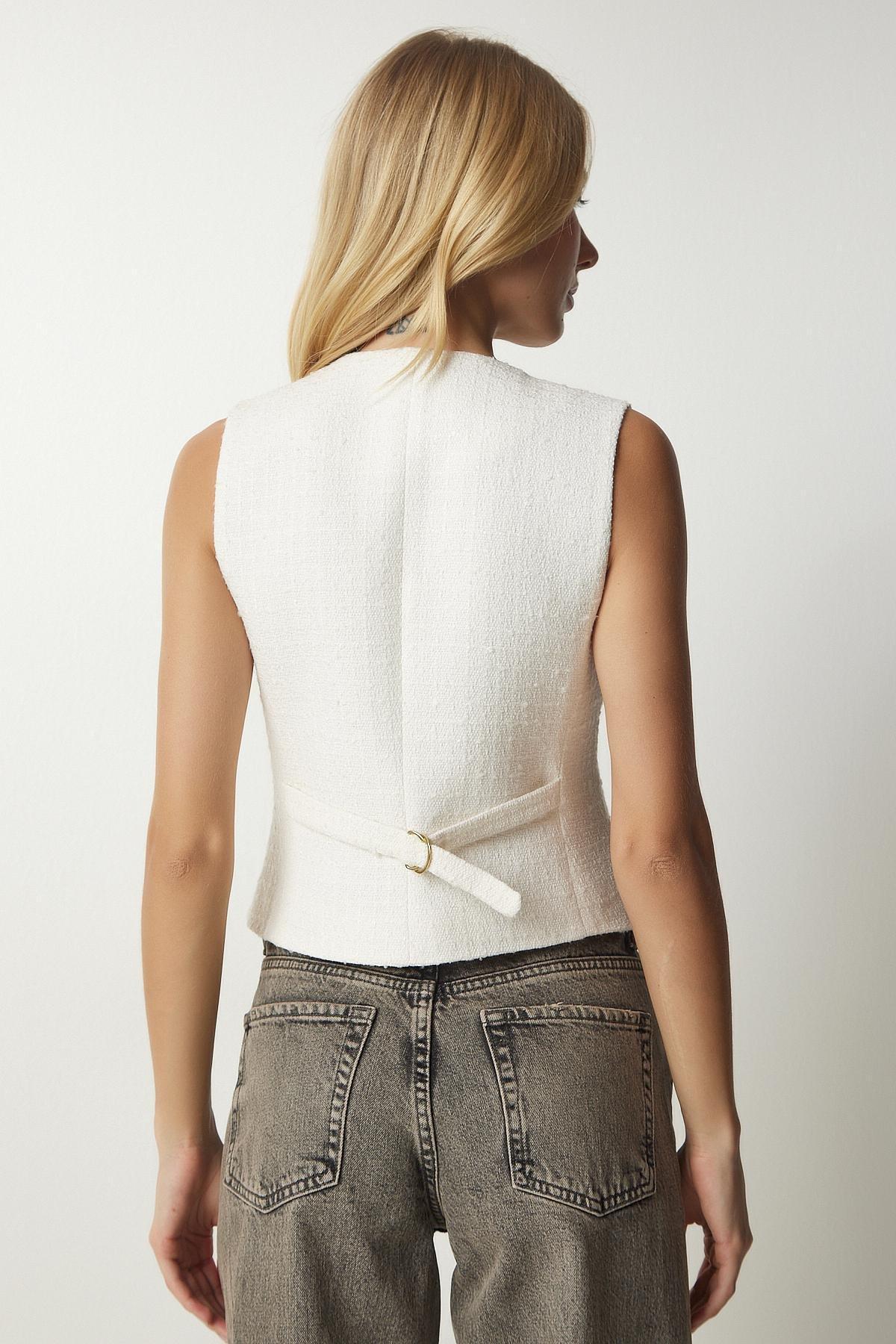 Ecru Metal Button Detailed Cachet Vest, , large image number 4