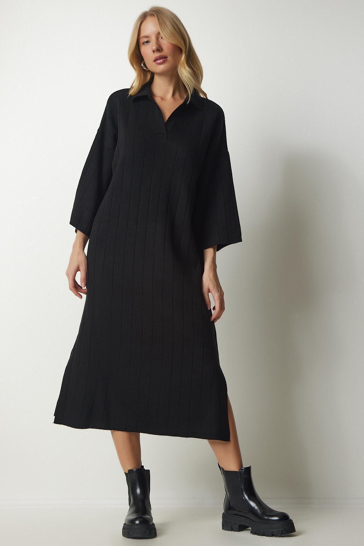 Black Polo Neck Oversized Sweater Dress, , large image number 0
