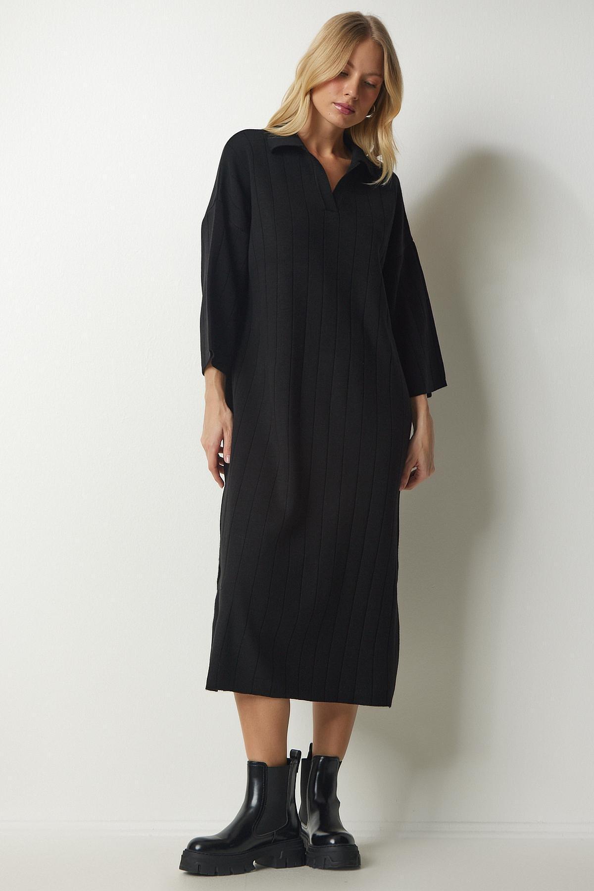Black Polo Neck Oversized Sweater Dress, , large image number 1
