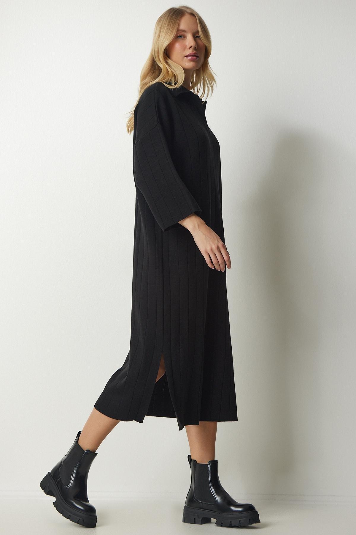 Black Polo Neck Oversized Sweater Dress, , large image number 2