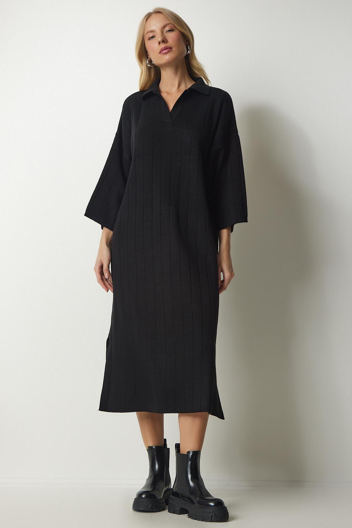 Black Polo Neck Oversized Sweater Dress, , large image number 3