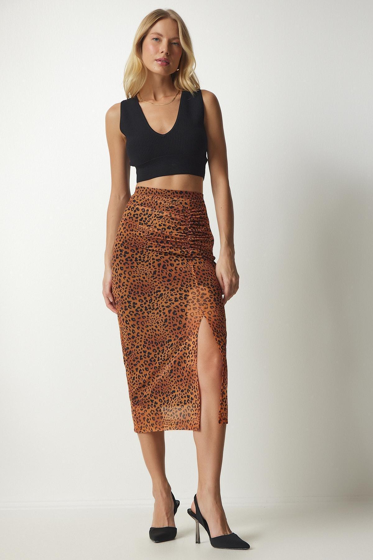 Orange Patterned Pleated Chiffon Skirt, , large image number 0