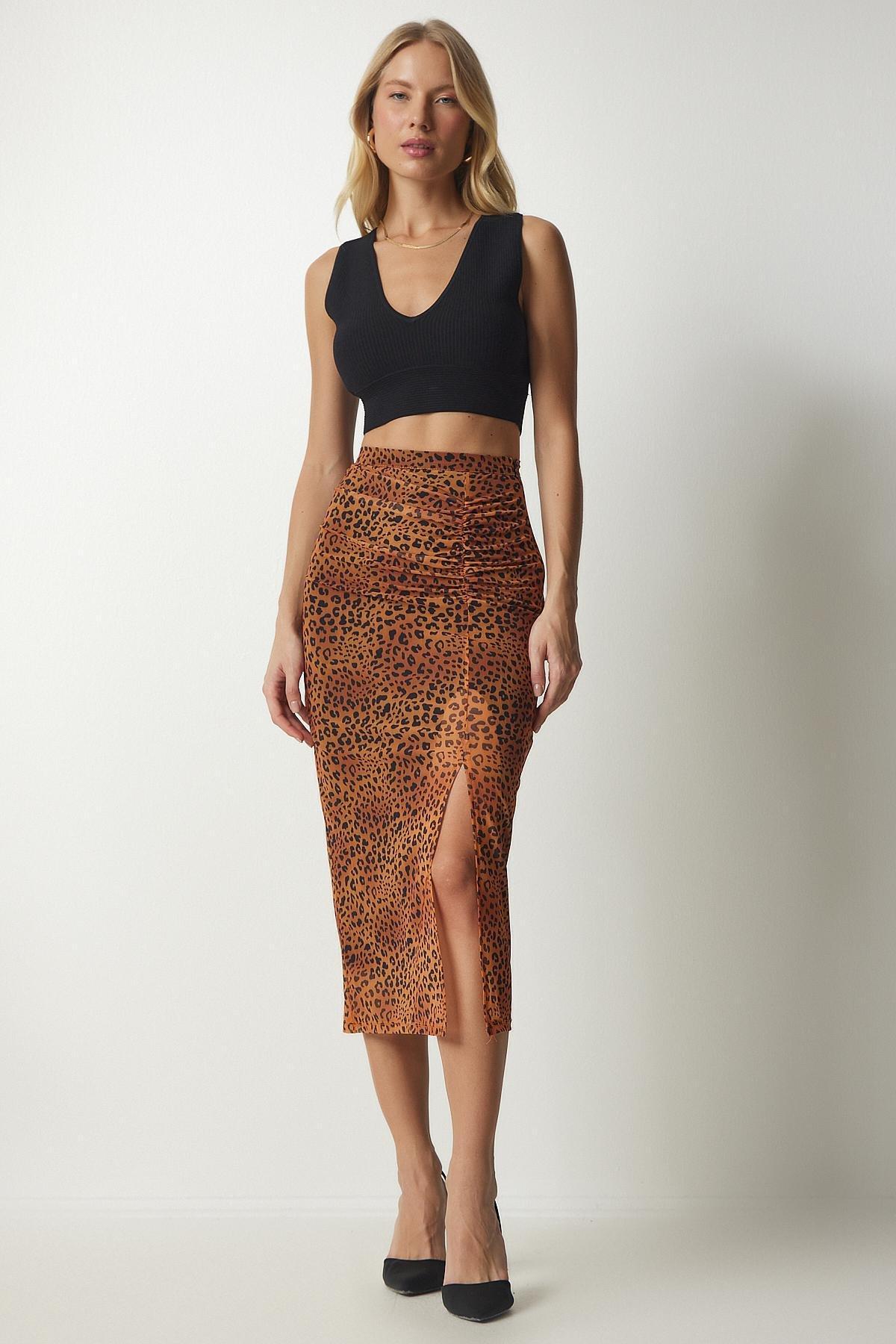 Orange Patterned Pleated Chiffon Skirt, , large image number 1