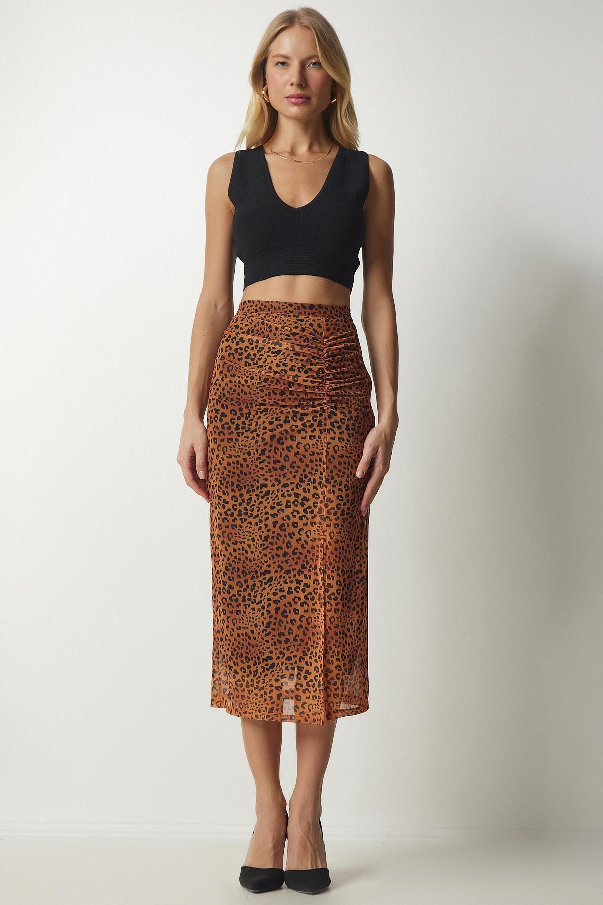 Orange Patterned Pleated Chiffon Skirt, , large image number 2